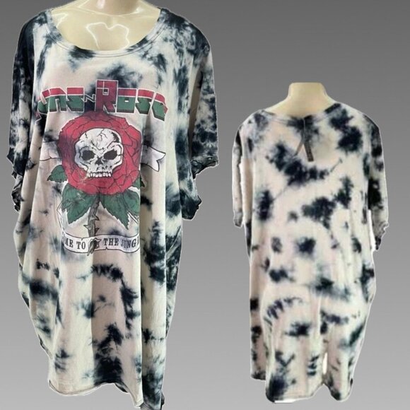 Guns N Roses +5 Tie-Dye Crew Rose & Skull Welcome To The Jungle Short Sleeve Tee - Picture 1 of 6